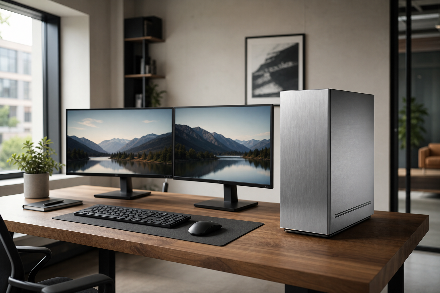 Minimalist workstation PC on a clean designer office desk